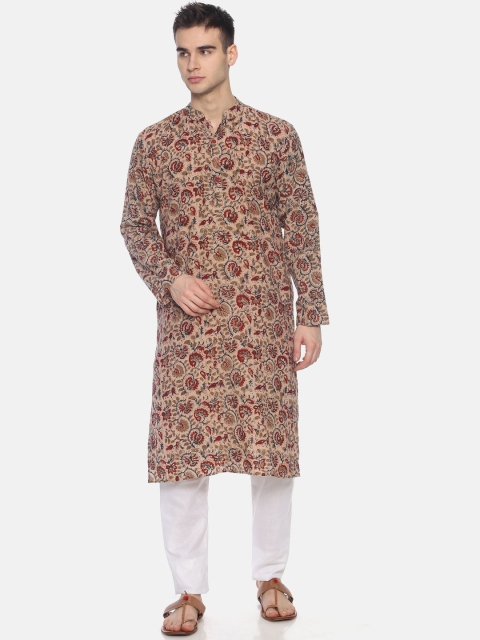 

PAROKSH Men Beige & Red Printed Straight Kurta