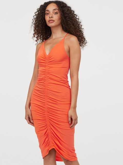 

H&M Women Orange Solid Draped Dress