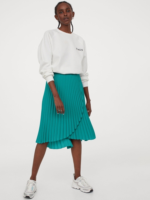

H&M Turquoise Blue Solid Accordion Pleated A-line Skirt
