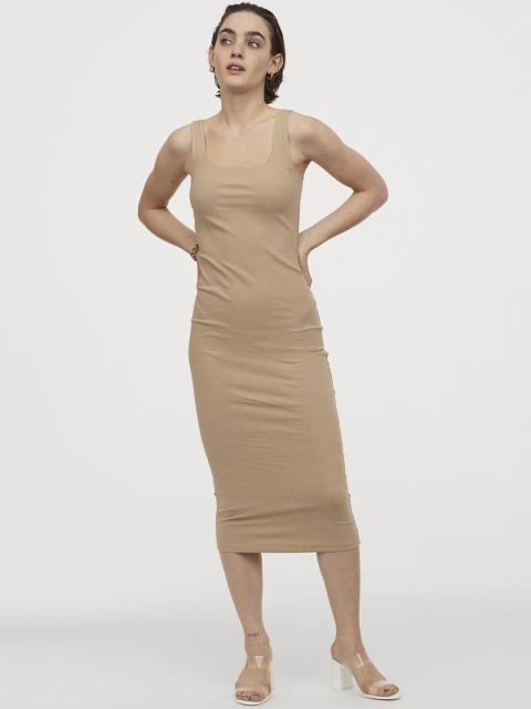 

H&M Women Beige Solid Calf-length Bodycon Dress