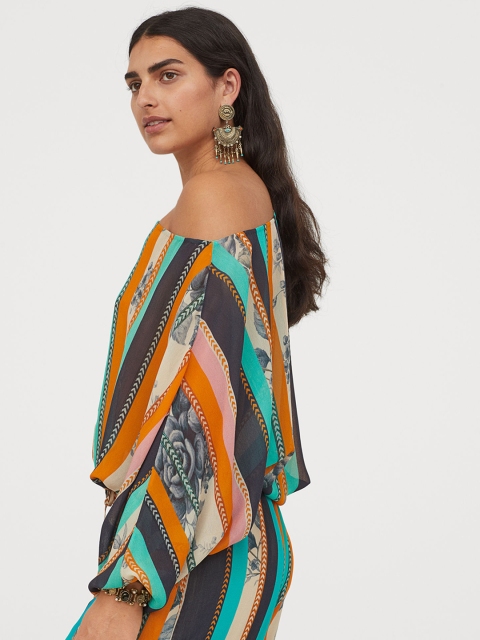 

H&M Women Multicolored Wide Chiffon Blouse, Multi