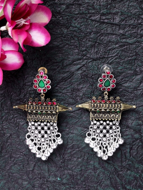 

Moedbuille Brass Plated Silver-Toned & Pink Handcrafted Contemporary Drop Earrings, Multi