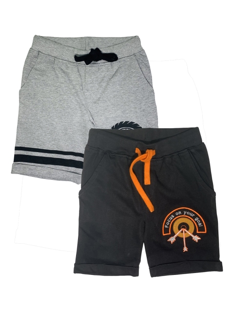 

KiddoPanti Boys Pack Of 2 Black & Grey Melange Printed Regular Fit Shorts