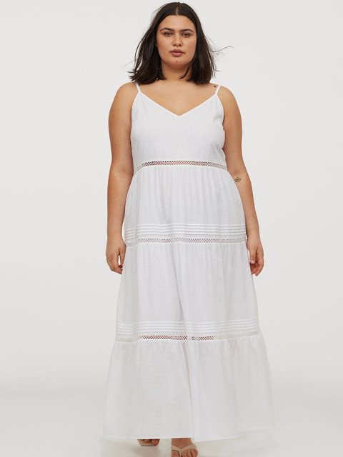 

H&M+ Women White Solid V-neck Cotton Dress