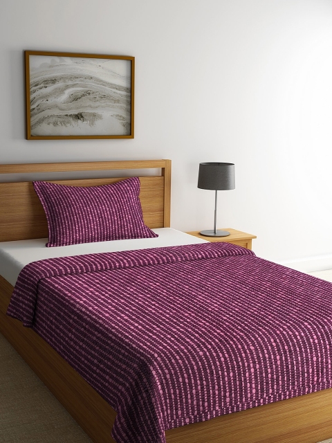 

KLOTTHE Purple & Pink Woven Design Bed Cover With Pillow Cover