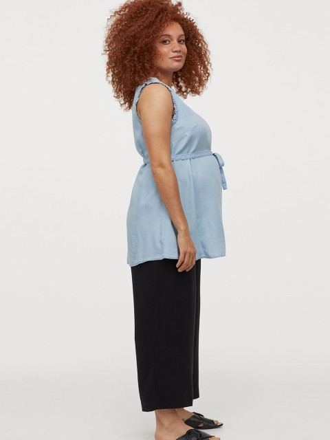 

H&M Women Blue Solid MAMA Cinched Waist Maternity Chambray Top
