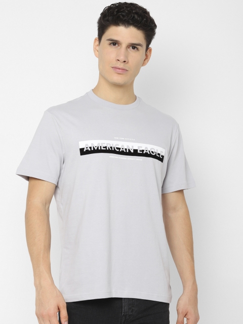 

AMERICAN EAGLE OUTFITTERS Men Grey Brand Logo Print T-shirt