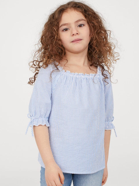 

H&M Girls White & Blue Striped Seersucker Blouse