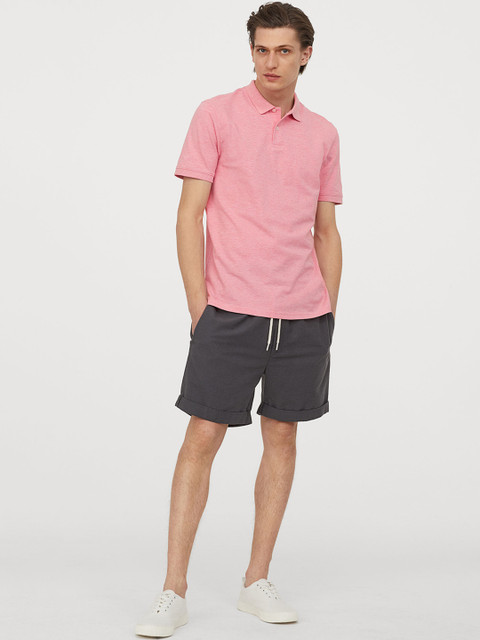 

H&M Men Pink Solid Cotton Polo T-shirt