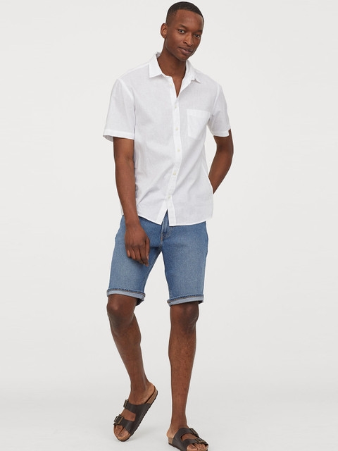 

H&M Men White Regular Fit Solid Casual Linen Shirt