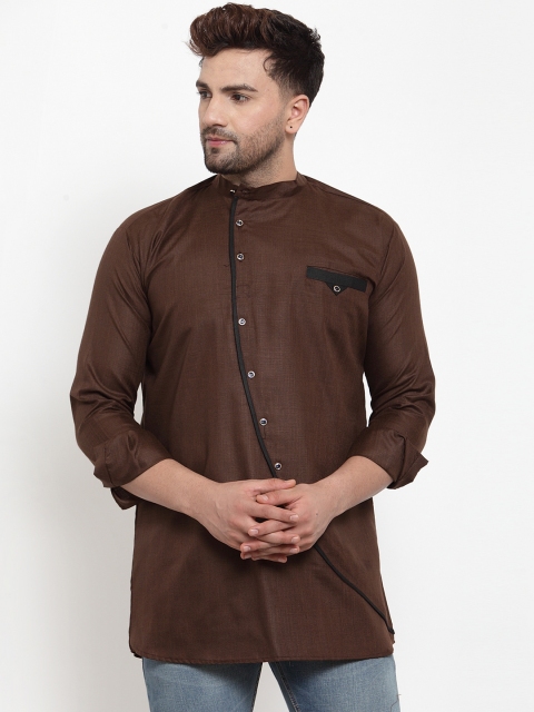 

Benstoke Men Brown Solid Straight Kurta