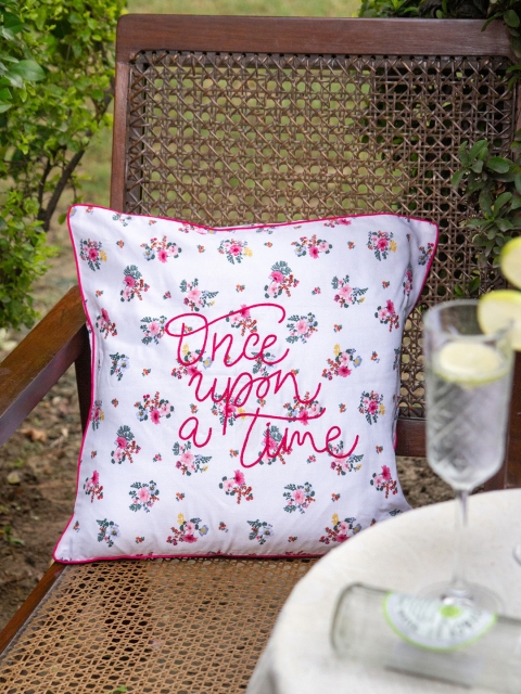 

BandBox White & Pink Set of Single Floral Square Cushion Covers