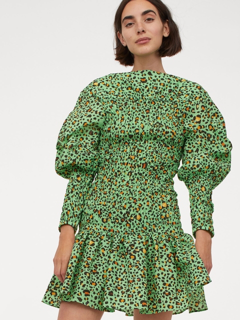 

H&M Women Multicoloured Animal Print Smocked Dress, Multi