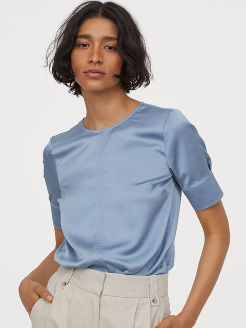 

H&M Women Blue Short-Sleeved Satin Blouse