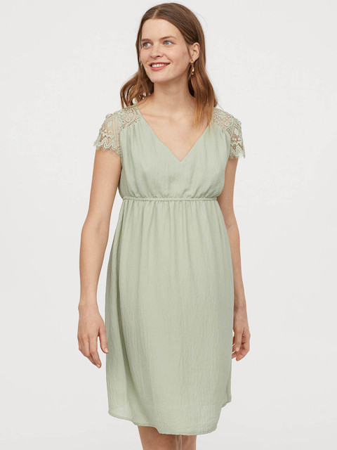 

H&M Women Green Solid MAMA Lace-Yoke Dress