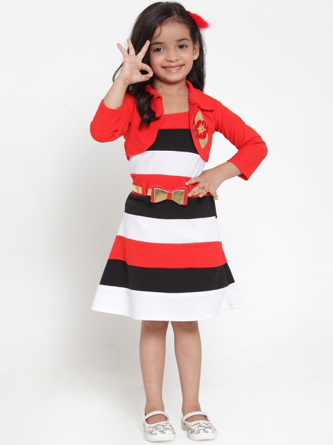 

Aarika Girls Red & Black Colourblocked Top with Skirt