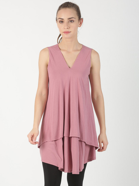 

Soul Space Women Pink Solid A-Line Pure Cotton Top