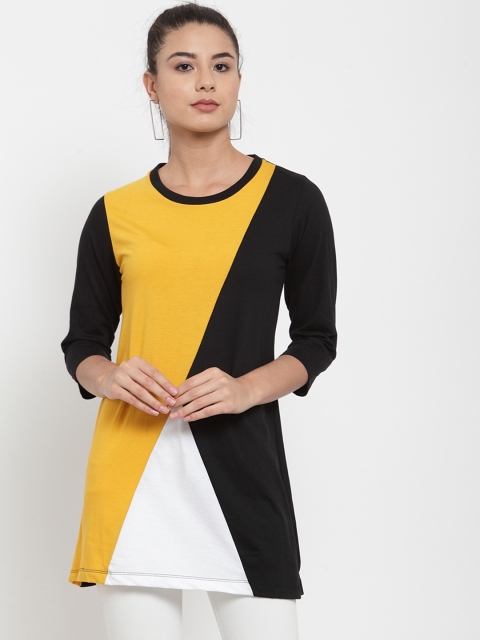 

Kalt Women's Black & Mustard Yellow Colourblocked Tunic