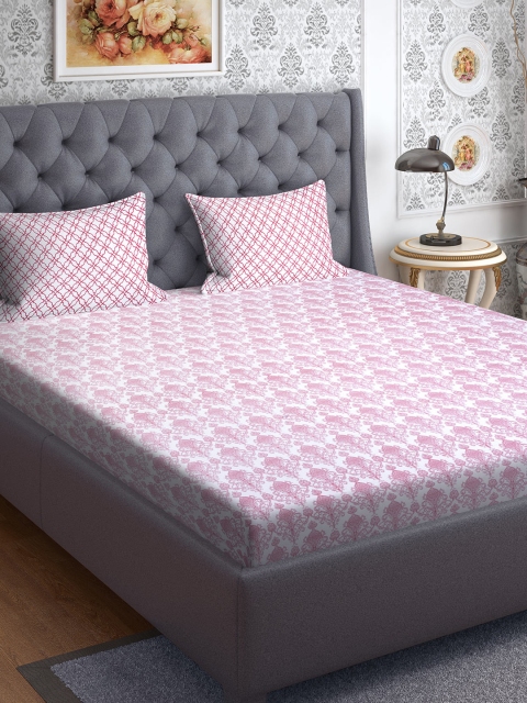 

CORE Designed by SPACES Pink & White Ethnic Motifs 144 TC Cotton 1 Queen Bedsheet with 2 Pillow Covers