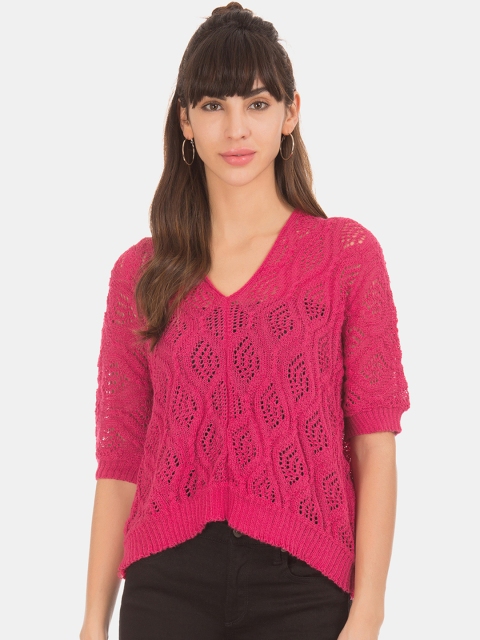 

Sugr Women Pink Checked Self-Design Sweater