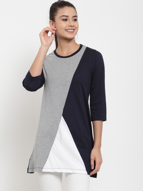 

Kalt Women Navy Blue & White Colourblocked Tunic