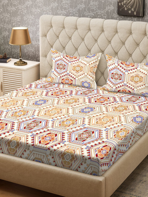 

CORE Designed by SPACES Multicoloured Geometric 104 TC Cotton 1 Queen Bedsheet with 2 Pillow Covers, Multi
