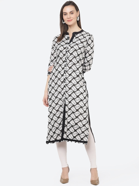 

aayusika Women Black & White Printed Straight Kurta