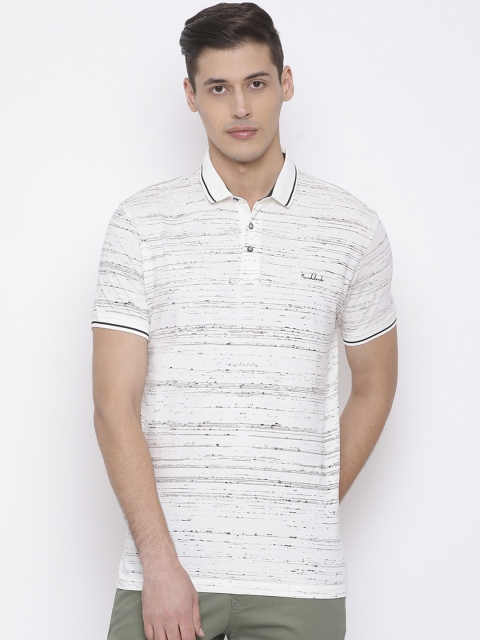 

Richlook Men White & Grey Striped Polo Collar T-shirt