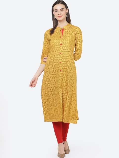 

aayusika Women Mustard Printed Straight Kurta