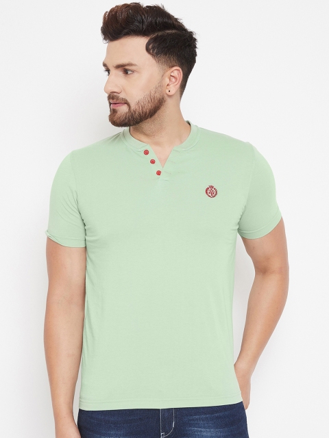 

Adobe Men Sea Green Solid Henley Neck T-shirt