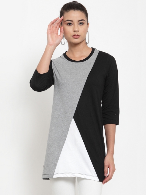 

Kalt Women Grey Melange & White Colourblocked Tunic