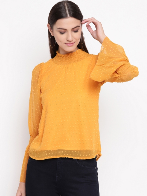 

AKIMIA Women Mustard Solid Blouson Top