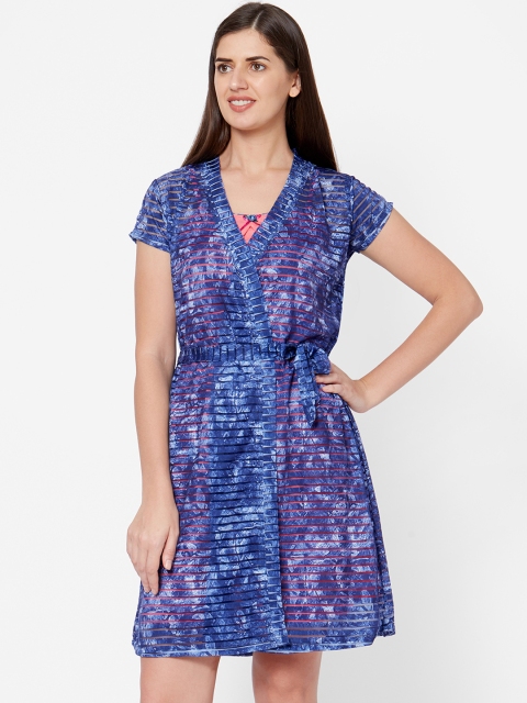 

Juliet Women Blue Printed Two Piece Sleep Shirt