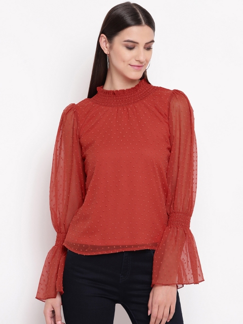 

AKIMIA Women Rust Red Self Design Top