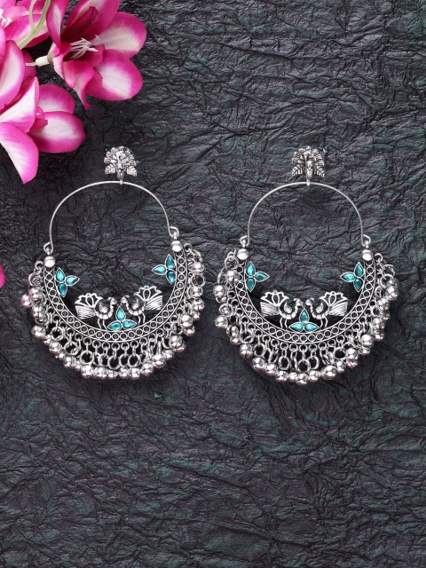 

Moedbuille Silver-Plated & Sea Green Crescent Shaped Chandbalis