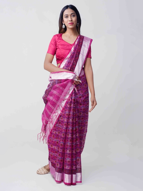 

Unnati Silks Pink Cotton Blend Printed Kota Saree