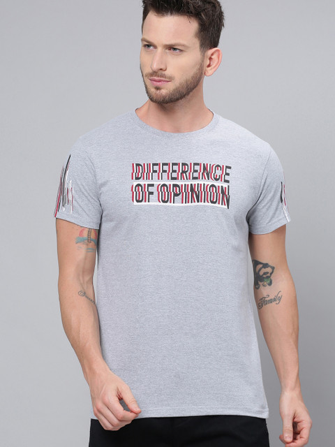 

Difference of Opinion Men Grey Melange Printed Round Neck T-shirt