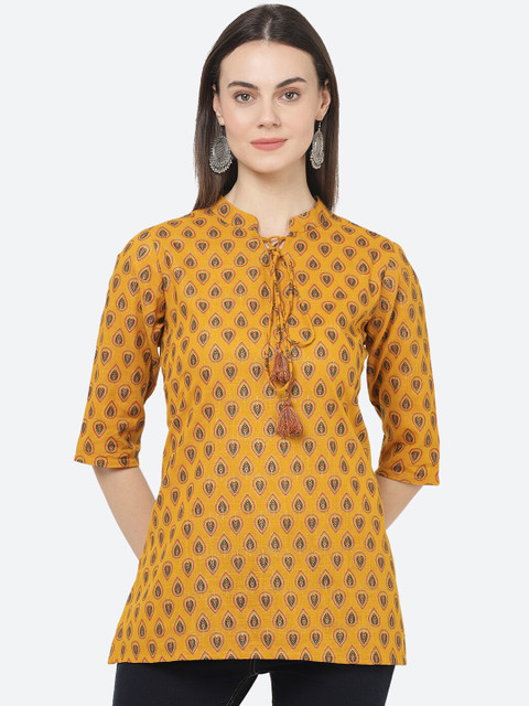 

aayusika Mustard Yellow Printed Tunics