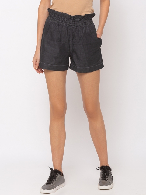 

TARAMA Women Black Solid Regular Fit Shorts
