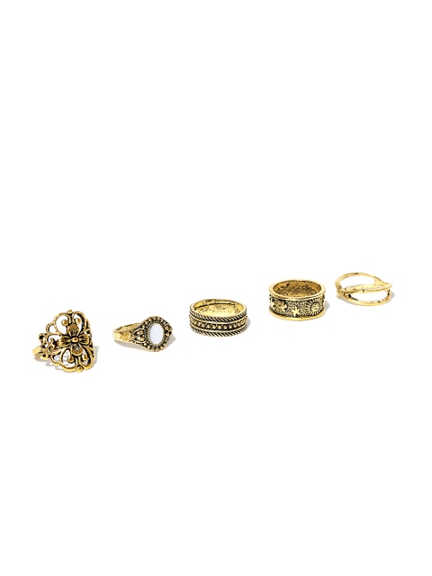 

Bellofox Set Of 5 Oxidised Gold-Plated Gypsy Finger Rings