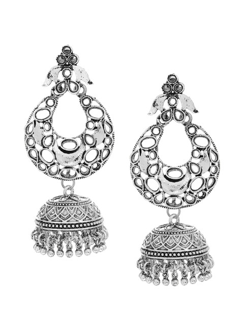 

Mali Fionna Silver-Toned Dome Shaped Drop Earrings