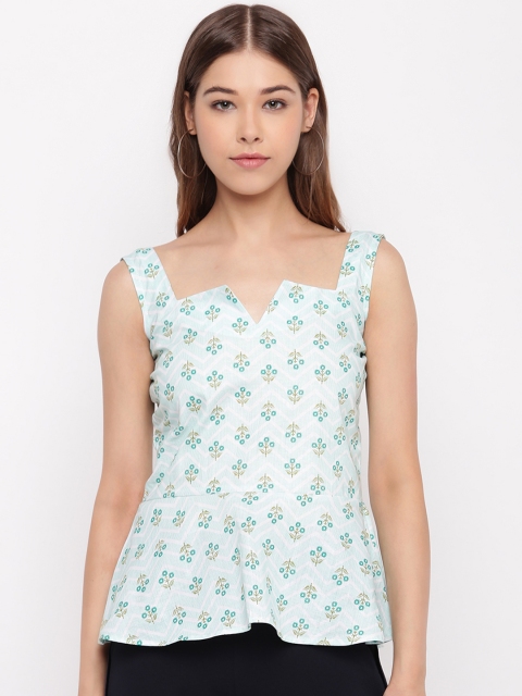 

Capybara Women Green & White Floral Print Peplum Top