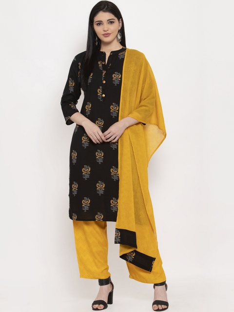 

ANAISA Women Mustard Yellow & Black Printed Kurta with Palazzos & Dupatta