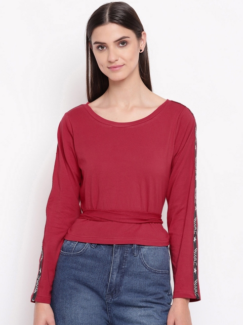 

AKIMIA Women Maroon Solid Top