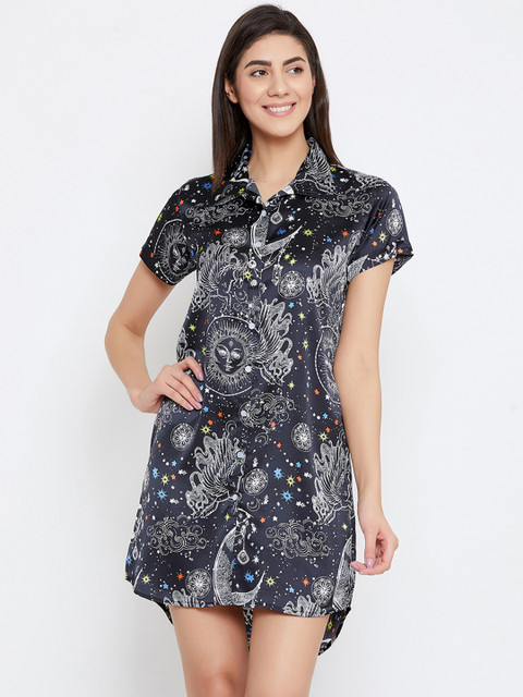 

Clovia Women Black & White Printed Sleep Shirt