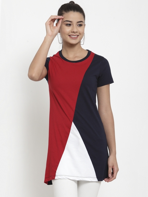 

Kalt Women Navy Blue & Red Colourblocked Tunic