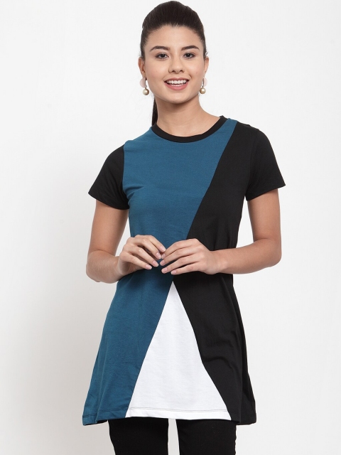 

Kalt Women Teal Blue & White Colourblocked Tunic