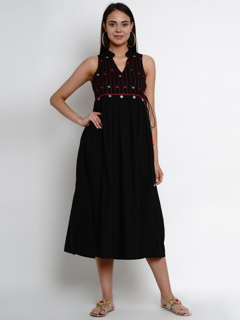 Bhama Couture Women Black Solid Fit and Flare Dress