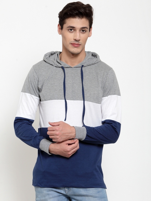 

Kalt Men Blue & Grey Colourblocked Hood T-shirt
