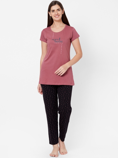 Juliet Women Mauve & Black Printed Night suit